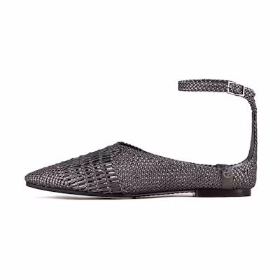 (W) Emporio Armani Woven Leather Flat 'Silver'