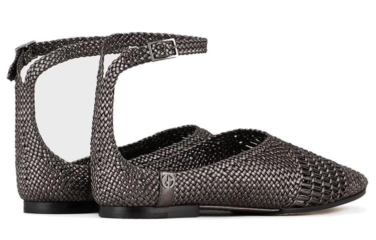 (W) Emporio Armani Woven Leather Flat 'Silver' 圖 3