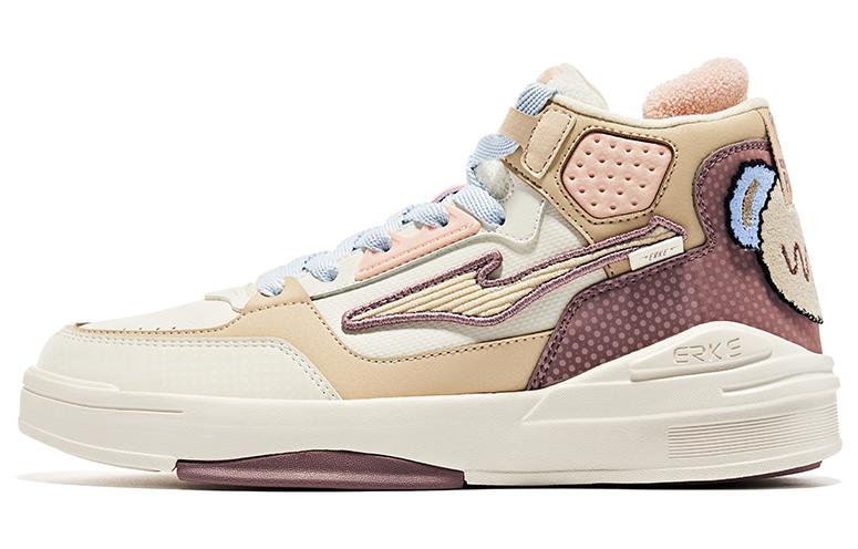 (Women) ERKE Hongxing High-Top Skate Shoe 'White Brown Blue' 92122401027-002
