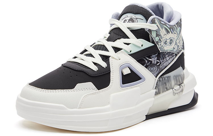 Lookbook 鴻星爾克 電池熊貓 厚底休閒拼接 高筒板鞋 女款 黑白