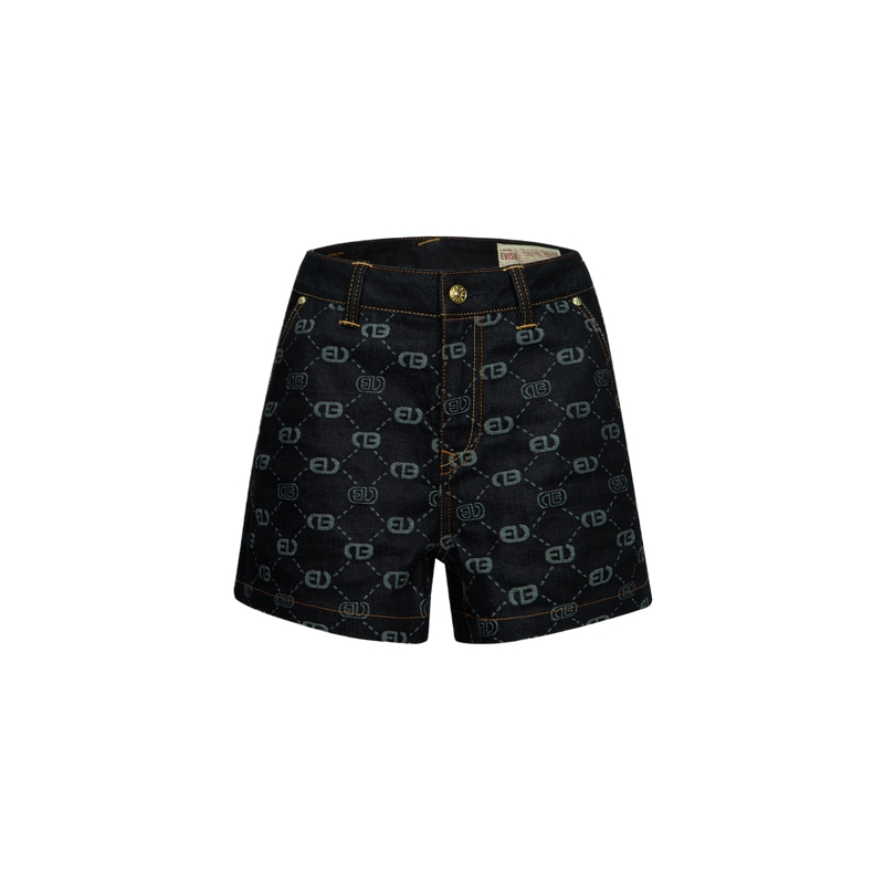 (Women) EVISU 2024  Denim Blue Shorts with Logos and Seagull Embroidery. 2EAHTW4DS4021LFDN