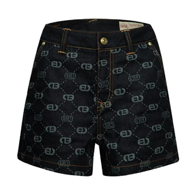 (Women) EVISU 2024 Denim Blue Shorts with Logos and Seagull Embroidery. 2EAHTW4DS4021LFDN