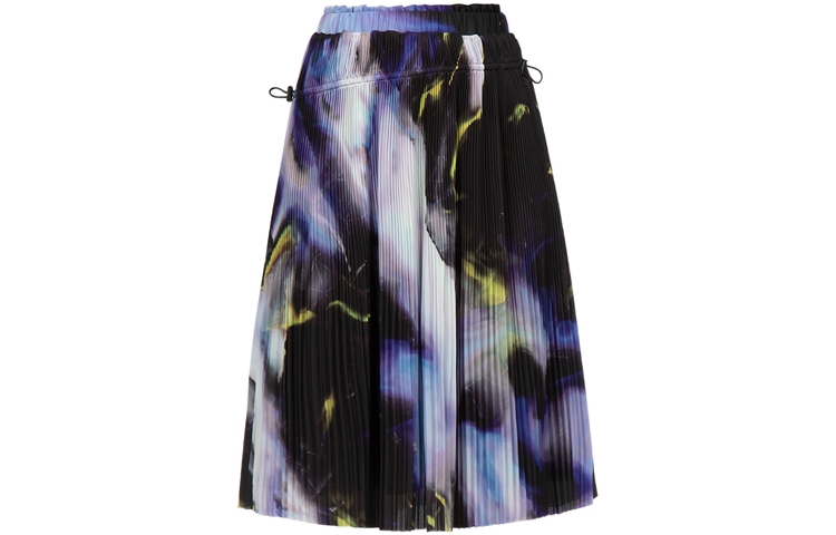 (Women) EVISU  Abstract Print Pleated Casual Long Skirt - Black. 2ESGNW3KL289RXPL