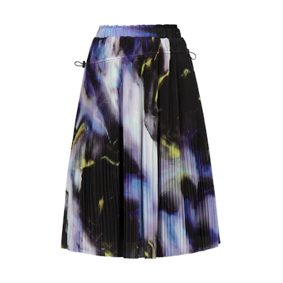 (Women) EVISU Abstract Print Pleated Casual Long Skirt - Black. 2ESGNW3KL289RXPL