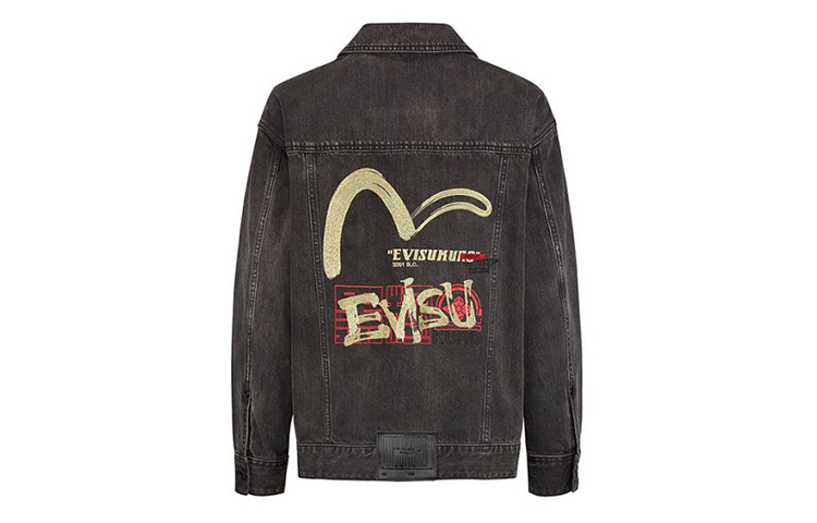 (Women) EVISU  Black Denim Jacket with Hand-Painted Seagull Embroidery. 2EAGNW0DJ247OS