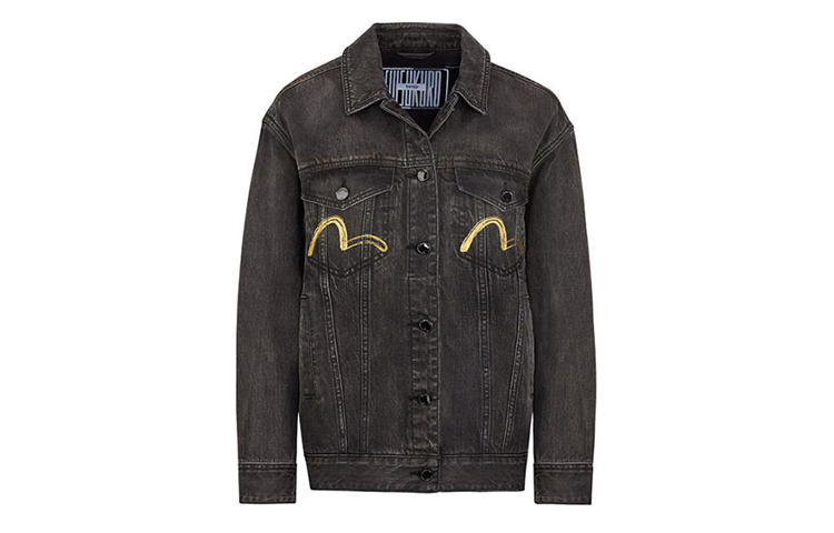 (Women) EVISU  Black Denim Jacket with Hand-Painted Seagull Embroidery. 2EAGNW0DJ247OS 圖 3