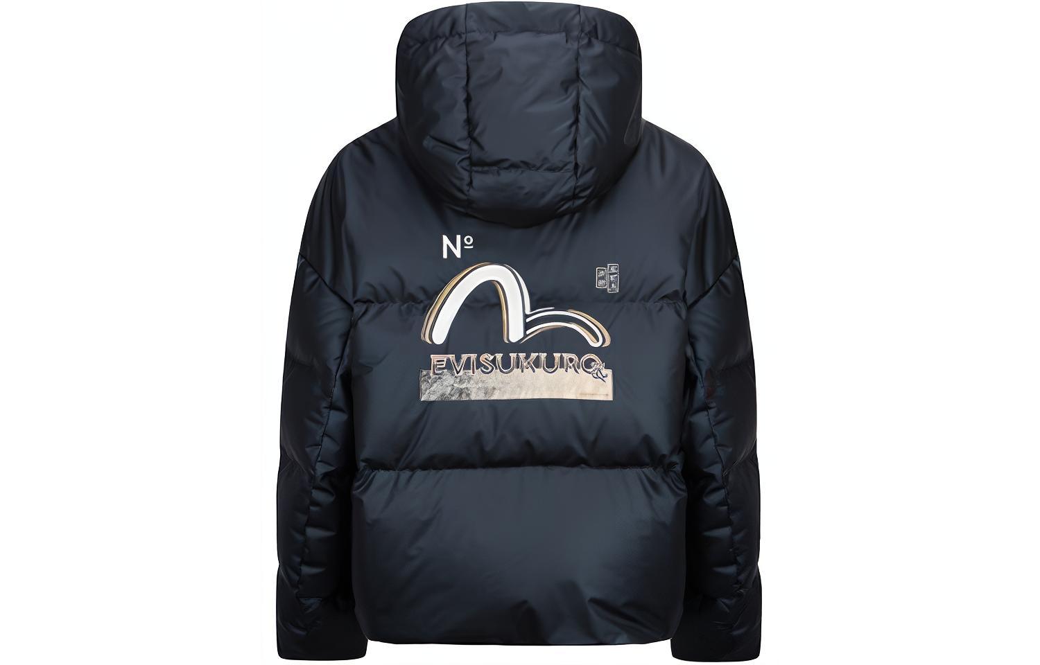 (Women) EVISU  Black Hooded Down Jacket with Jacquard Pattern & Seagull Embroidery. 2EAGNW1NJ240FFPL 圖 2