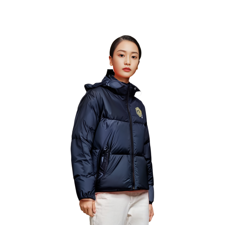 (Women) EVISU  Black Hooded Down Jacket with Jacquard Pattern & Seagull Embroidery. 2EAGNW1NJ240FFPL 圖 4