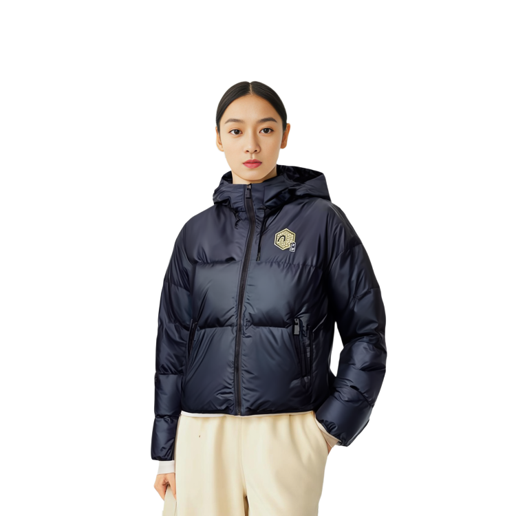 (Women) EVISU  Black Hooded Down Jacket with Jacquard Pattern & Seagull Embroidery. 2EAGNW1NJ240FFPL 圖 5