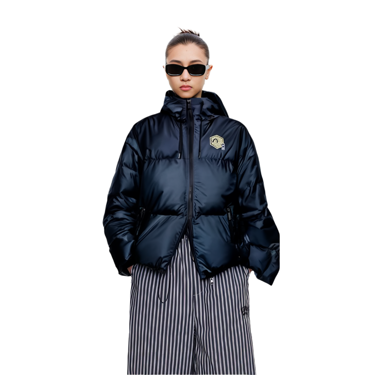 (Women) EVISU  Black Hooded Down Jacket with Jacquard Pattern & Seagull Embroidery. 2EAGNW1NJ240FFPL 圖 7