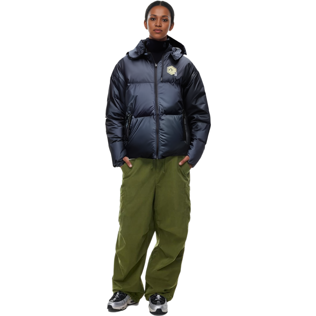 (Women) EVISU  Black Hooded Down Jacket with Jacquard Pattern & Seagull Embroidery. 2EAGNW1NJ240FFPL 圖 8