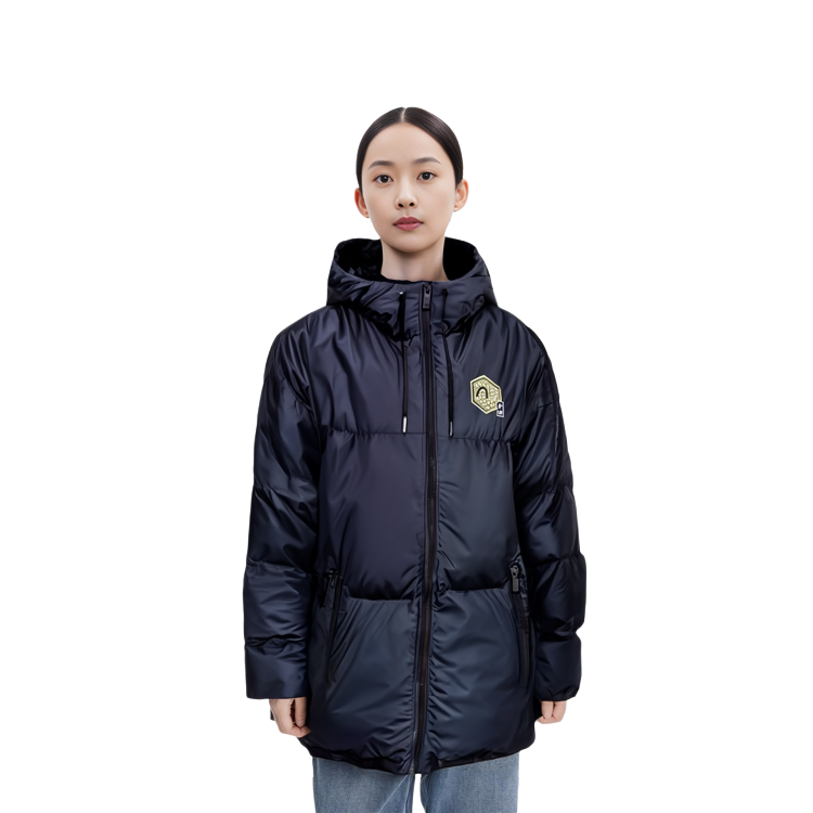 (Women) EVISU  Black Hooded Down Jacket with Jacquard Pattern & Seagull Embroidery. 2EAGNW1NJ240FFPL 圖 9