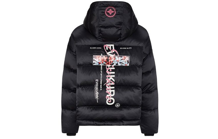 (Women) EVISU  Black Hooded Down Jacket with Seagull Logo Embroidery Winter Style 2EAGNW0NJ793FF 圖 2