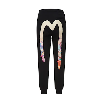 (Women) EVISU Black Jogger Sweatpants with Big M Kamon Print. 2EAHTW1SP360XXCT