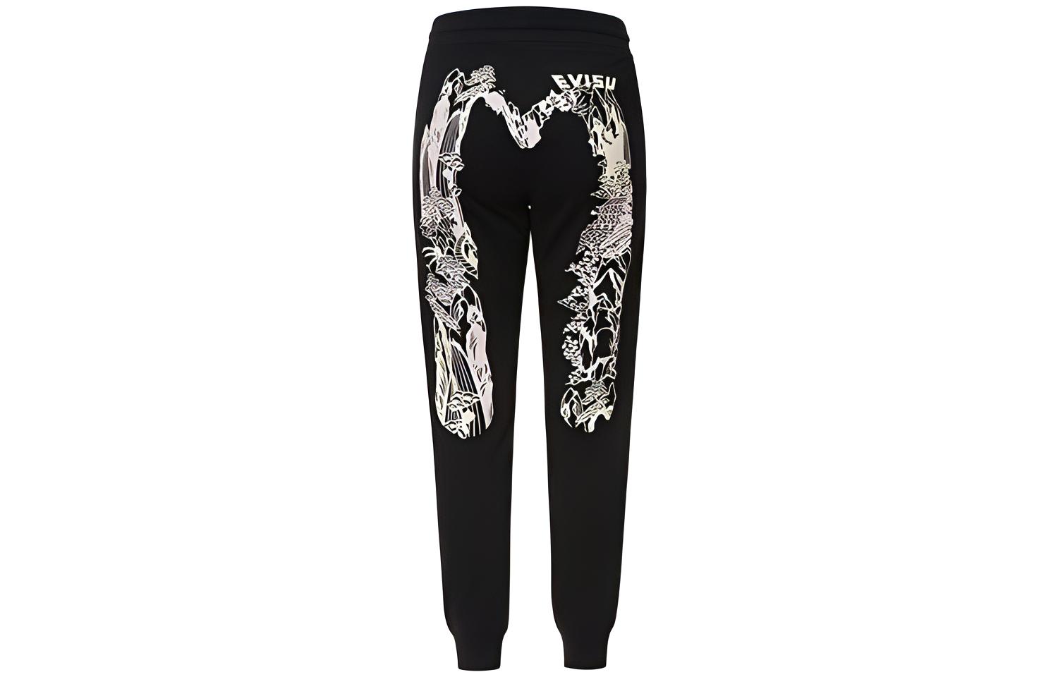 (Women) EVISU  Black Sweatpants with Two-Tone Landscape Print and Big M Logo. 2ESHTW1SP428XX