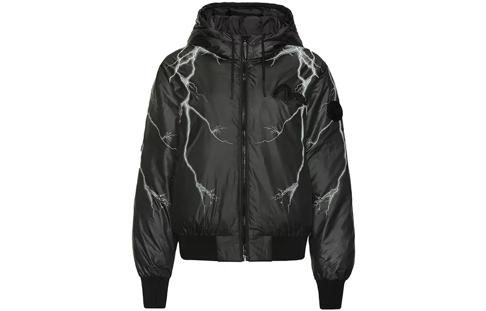 (Women) EVISU  Black Winter Hoodie Puffer Jacket with Seagull Print. 1EAGNW8NJ770XX