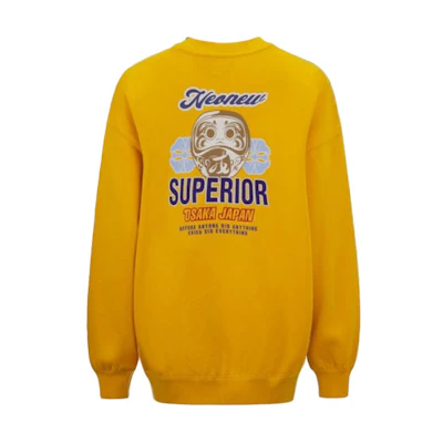 (Women) EVISU Cartoon Graphic Pullover Sweatshirt - Daruma and Seagull Flower. 2EAHTW1SW372OSFL