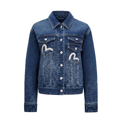 (Women) EVISU Casual Laser Print Denim Jacket - Blue 2EAHTW1DJ227BZCS