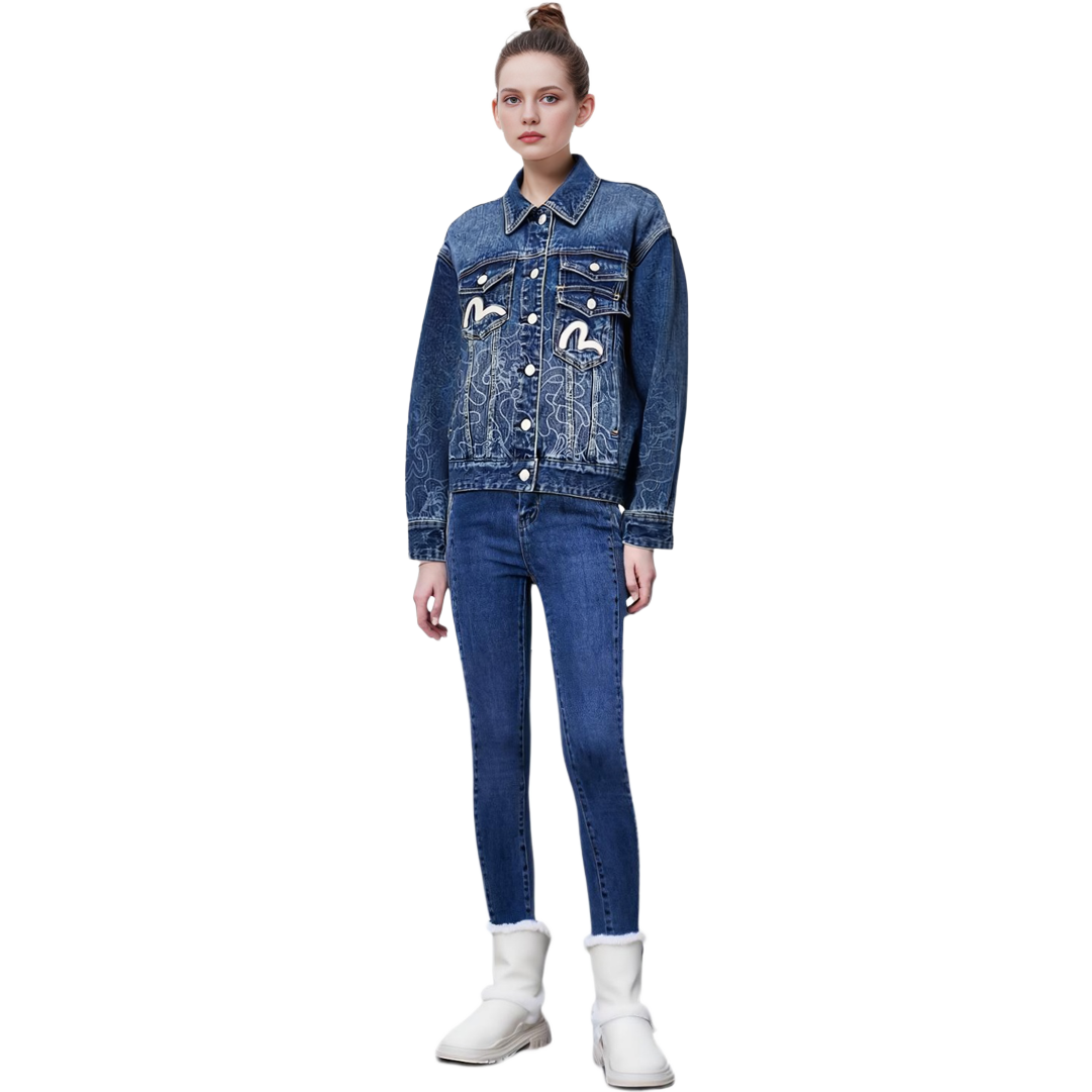 (Women) EVISU  Casual Laser Print Denim Jacket - Blue 2EAHTW1DJ227BZCS 圖 4