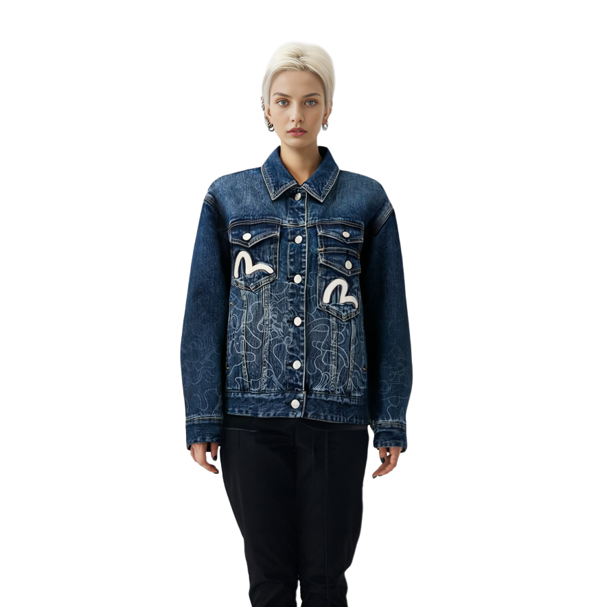 (Women) EVISU  Casual Laser Print Denim Jacket - Blue 2EAHTW1DJ227BZCS 圖 5