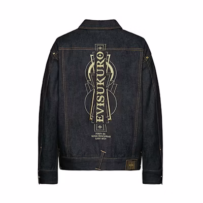 (Women) EVISU Dark Blue Denim Jacket with Yin-Yang Seagull Embroidery. 1EAGNW9DJ173XX