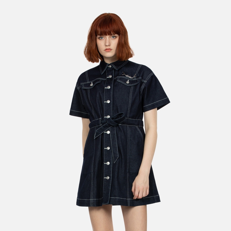 Shop (W) Camisa Oversize de Manga Corta EVISU Denim Azul con Gaviota Bordada. 2ESHTW4DR4102LFDP