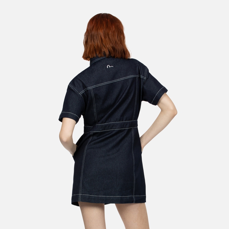 Purchase (W) Camisa Oversize de Manga Corta EVISU Denim Azul con Gaviota Bordada. 2ESHTW4DR4102LFDP