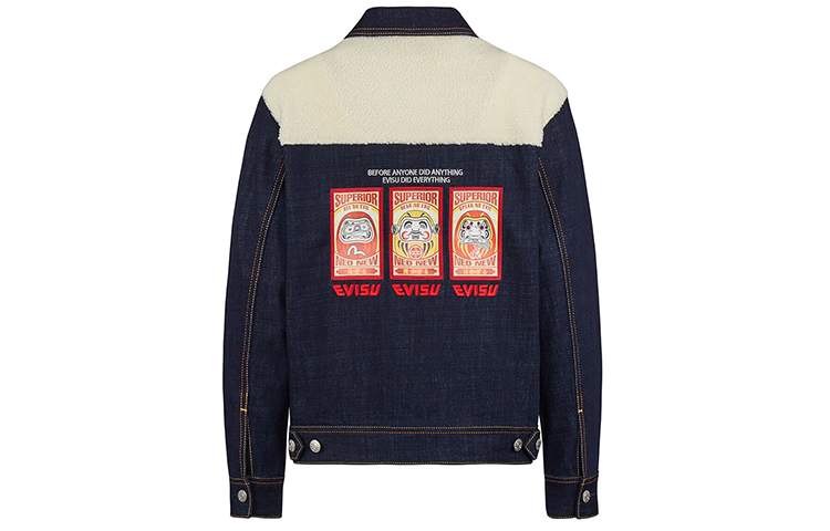 (Women) EVISU  Denim Jacket with Fleece Patchwork and Triple Daruma Poster Design. 2EAHTW0DJ223LF 圖 2