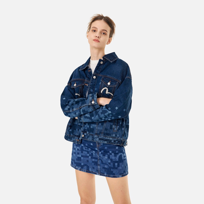 (Women) EVISU  Denim Jacket with Seagull Embroidery and Plaid Design - Fall/Winter 2024. 2EAHTW4DJ4032OSDN 圖 4