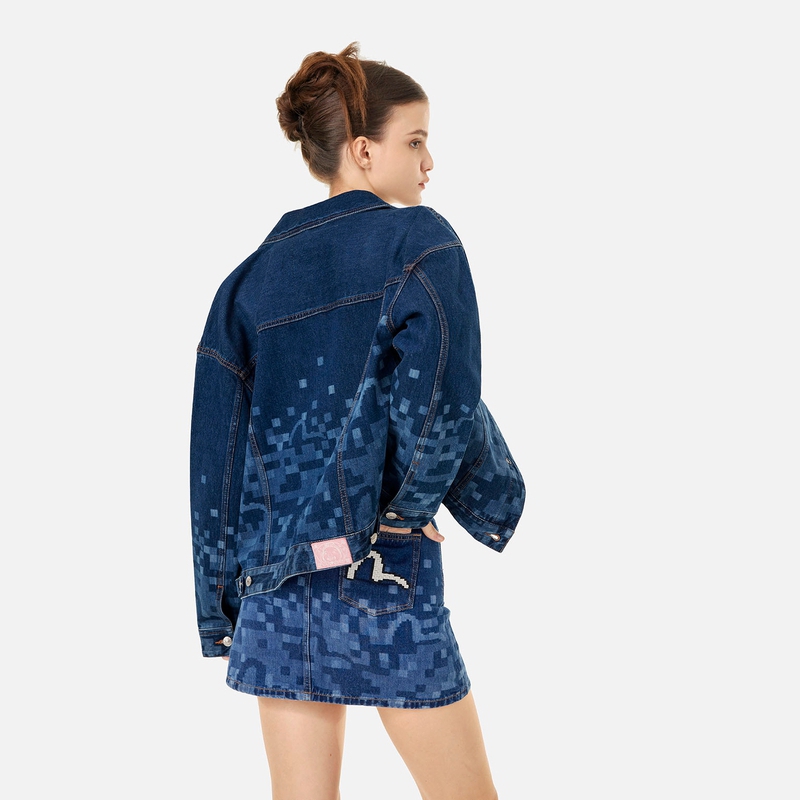 (Women) EVISU  Denim Jacket with Seagull Embroidery and Plaid Design - Fall/Winter 2024. 2EAHTW4DJ4032OSDN 圖 5