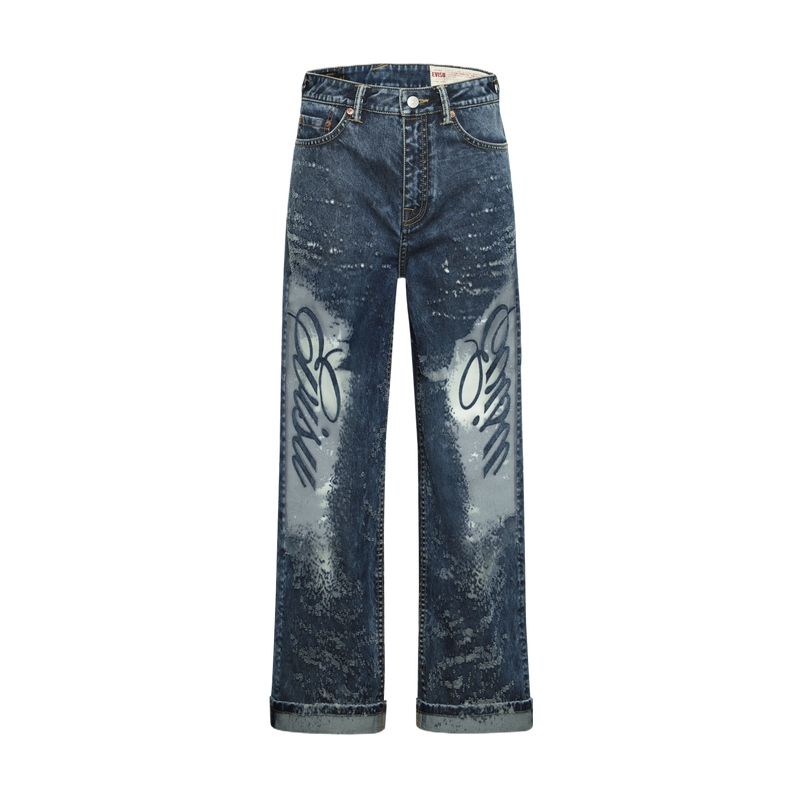 (Women) EVISU  Denim Jeans with Seagull Embroidery & Distressed Details FW2024 2EAHTW4JE4101WLDN