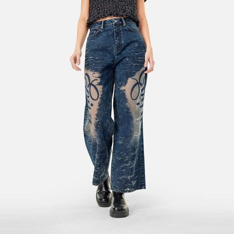 (Women) EVISU  Denim Jeans with Seagull Embroidery & Distressed Details FW2024 2EAHTW4JE4101WLDN 圖 4