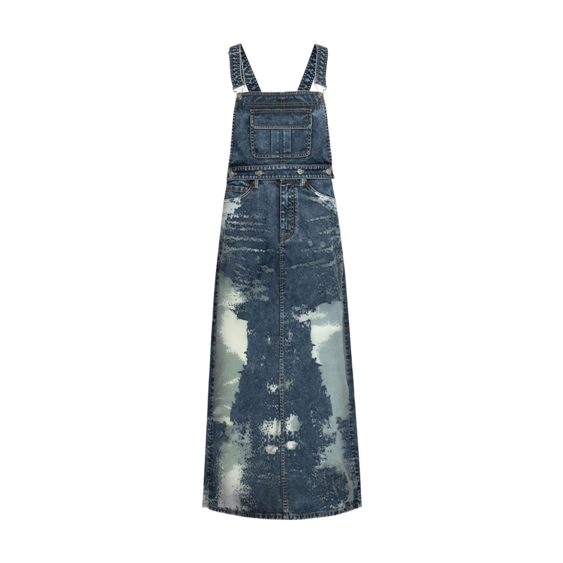 (Women) EVISU  Denim Maxi Skirt Fall Winter 2024 Seagull Embroidery Blue 2EAHTW4KL4024FFDN
