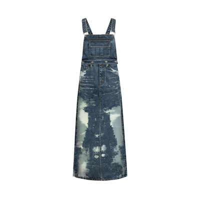 (Women) EVISU Denim Maxi Skirt Fall Winter 2024 Seagull Embroidery Blue 2EAHTW4KL4024FFDN