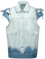 (Women) EVISU Denim Pocket Vest with Drawstring Collar in Blue. 2ESHTW3VS734OSDN (Women) EVISU Denim Pocket Vest with Drawstring Collar in Blue. 2ESHTW3VS734OSDN