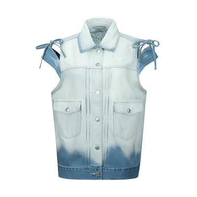 (Women) EVISU Denim Pocket Vest with Drawstring Collar in Blue. 2ESHTW3VS734OSDN