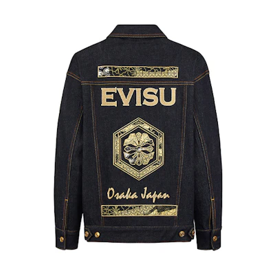 (Women) EVISU Embroidered Flower Denim Jacket in Blue. 2EAHTW0DJ219FO