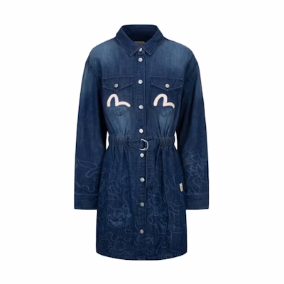 (Women) EVISU Gradient Laser Print Denim Long Sleeve Dress - Denim Blue 2EAHTW1DR223FFDN