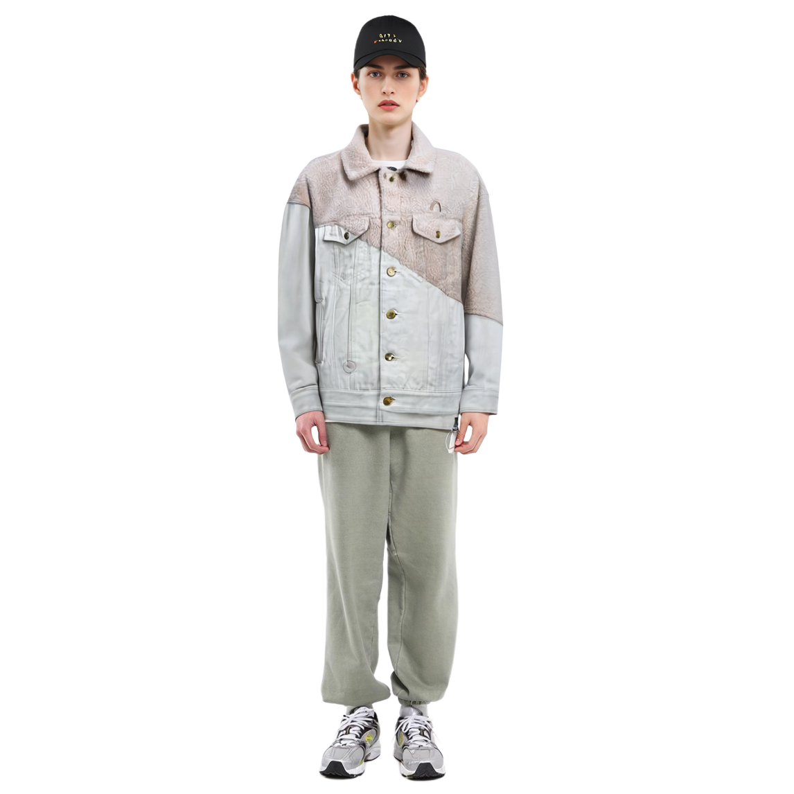 (Women) EVISU  Patchwork Fleece Denim Jacket Bone White. 2EAGNW1DJ789OSDS 圖 6