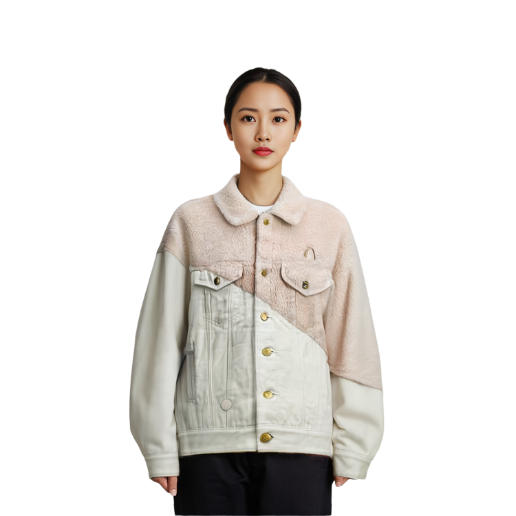 (Women) EVISU  Patchwork Fleece Denim Jacket Bone White. 2EAGNW1DJ789OSDS 圖 7