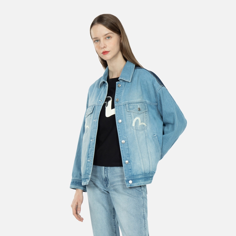 (Women) EVISU  Patchwork Seagull Print Denim Jacket - Denim Blue 2ESHTW3DJ736OSCT 圖 4