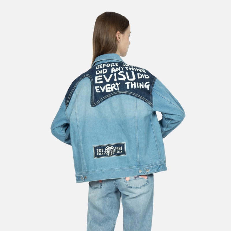 (Women) EVISU  Patchwork Seagull Print Denim Jacket - Denim Blue 2ESHTW3DJ736OSCT 圖 5