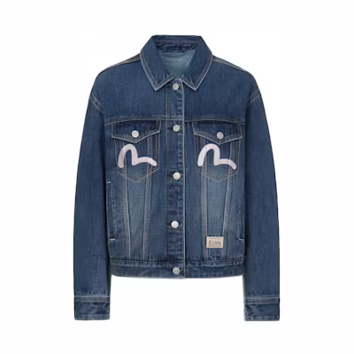 (Women) EVISU Printed Relaxed Denim Jacket Blue 2EAHTW1DJ774LFCT
