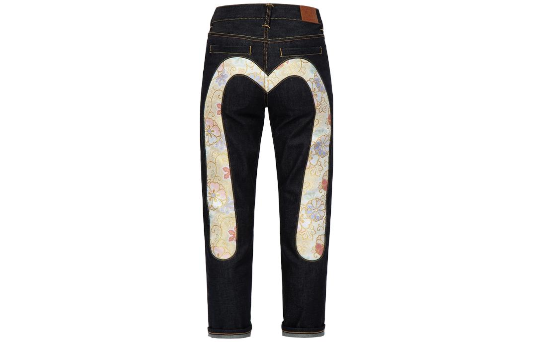 (Women) EVISU  Slim Fit Jeans with Floral Embroidery and Big 'M' Design. 2ESHTW3JE916RXCT