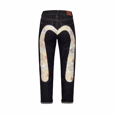 (Women) EVISU Slim Fit Jeans with Floral Embroidery and Big 'M' Design. 2ESHTW3JE916RXCT