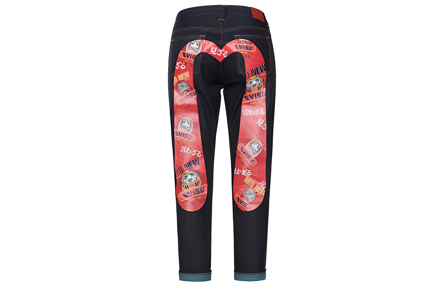(Women) EVISU  Tapered Jeans Daruma M Print Denim Blue. 2EAHTW0JE927BFINDM