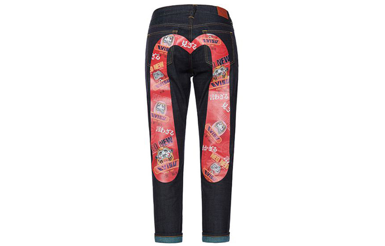 Order (Women) EVISU  Tapered Jeans Daruma M Print Denim Blue. 2EAHTW0JE927BFINDM