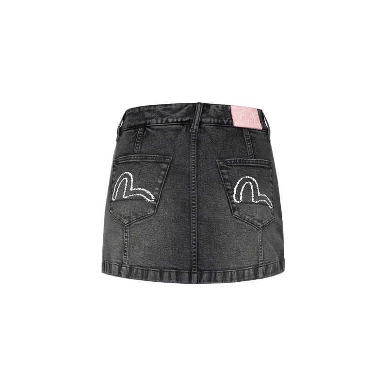 (Women) EVISU  Washed Denim Shorts with Seagull Embroidery Design. 2ESHTW4SQ4020FFDP
