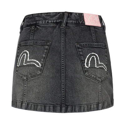 (Women) EVISU Washed Denim Shorts with Seagull Embroidery Design. 2ESHTW4SQ4020FFDP