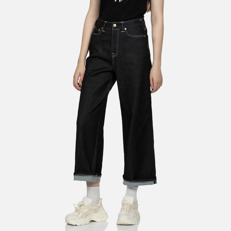 Shop (W) EVISU 寬版牛仔褲附提花M標誌 - 牛仔藍色 2EAHTW3JE4083WLCX